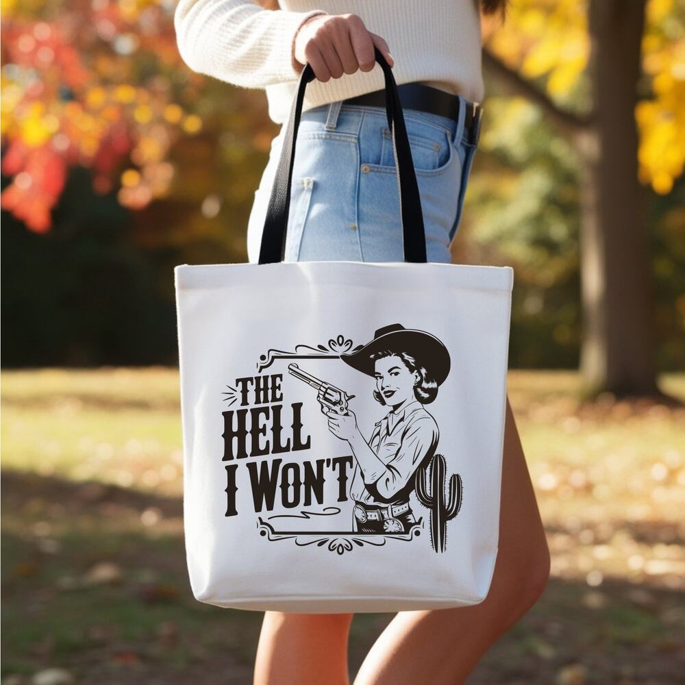 The Hell I Won't Sassy Retro Cowgirl Western Tote Bag - Picture 2 of 3